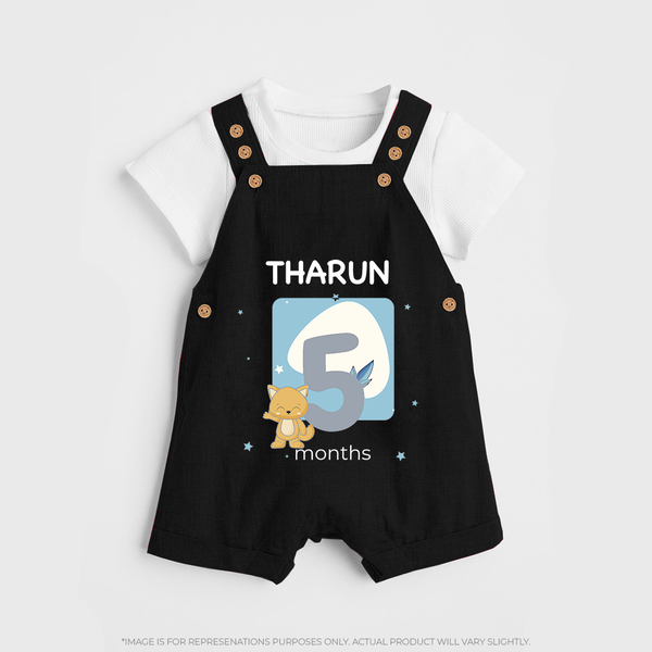 Baby Dungaree Set Birthday Outfit - 5th Month | Personalized Dungaree Set | Cozy Cotton Fabric - BLACK - 0 - 5 Months Old (Chest 18")