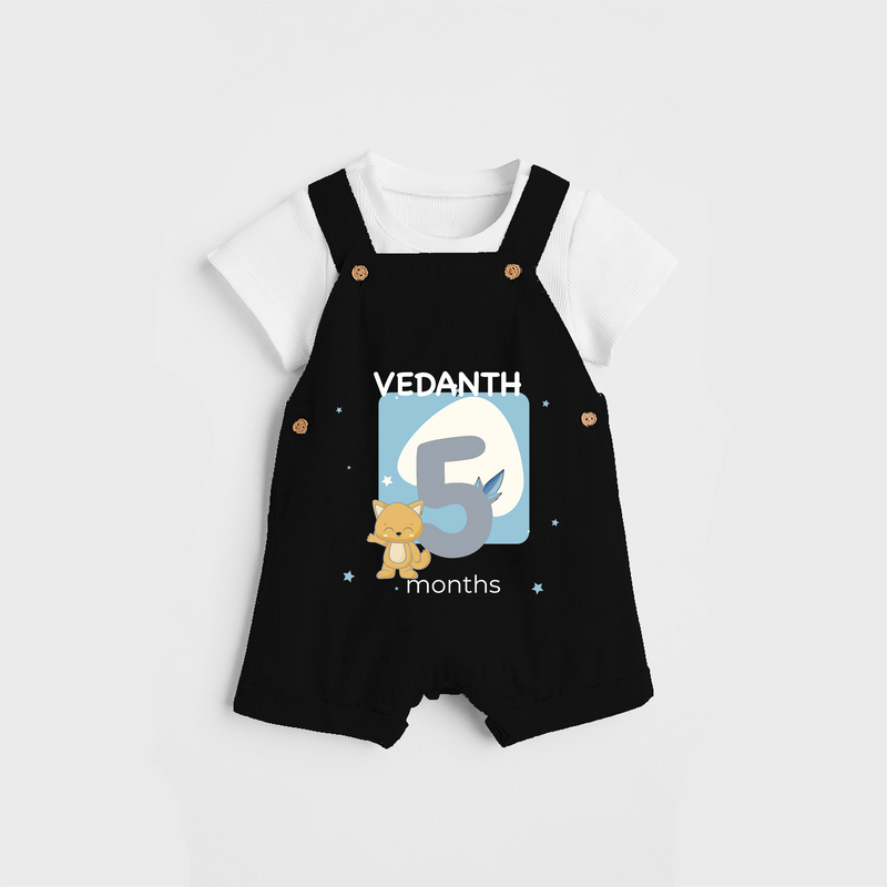 Commemorate your little one's 5th  month with a customized Dungaree Set - BLACK - 0 - 5 Months Old (Chest 17")