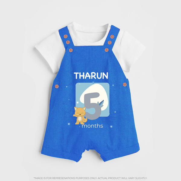 Baby Dungaree Set Birthday Outfit - 5th Month | Personalized Dungaree Set | Cozy Cotton Fabric - COBALT BLUE - 0 - 5 Months Old (Chest 18")
