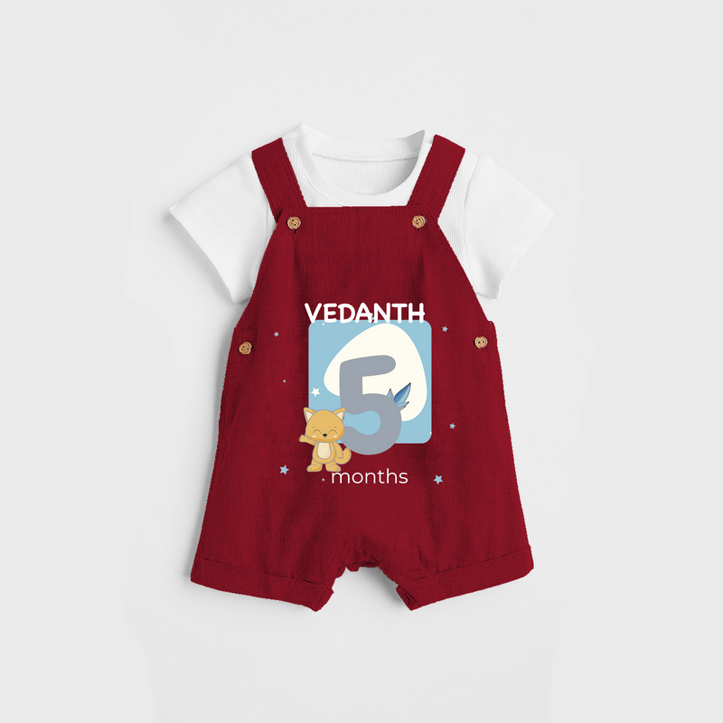 Commemorate your little one's 5th  month with a customized Dungaree Set - RED - 0 - 5 Months Old (Chest 17")