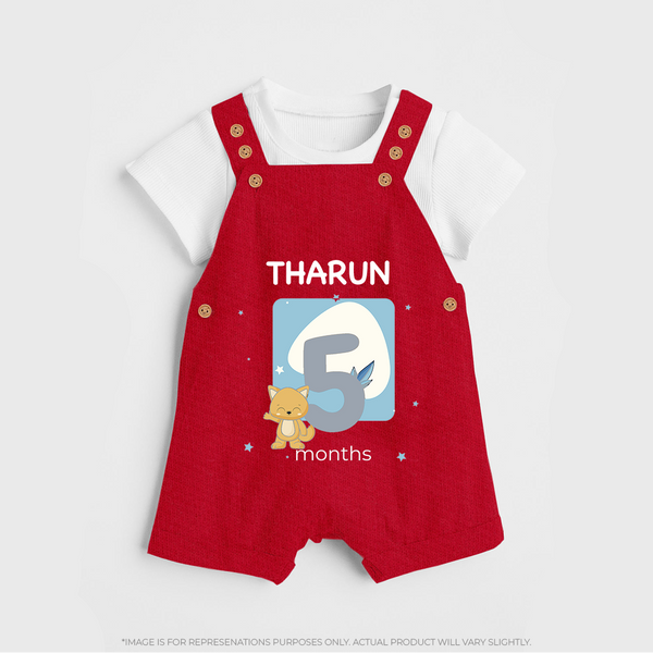 Baby Dungaree Set Birthday Outfit - 5th Month | Personalized Dungaree Set | Cozy Cotton Fabric - RED - 0 - 5 Months Old (Chest 18")
