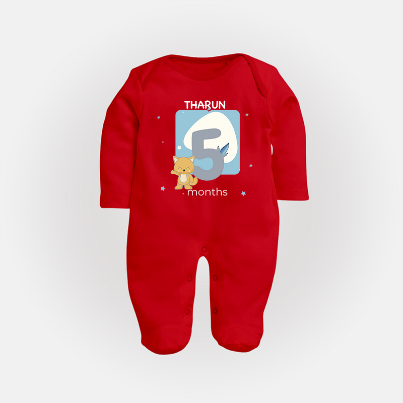 Commemorate This Special Moment With Our Bespoke Baby Sleep Suit, Perfect For 5-Month Celebration - RED - New Born (Chest 7.5")