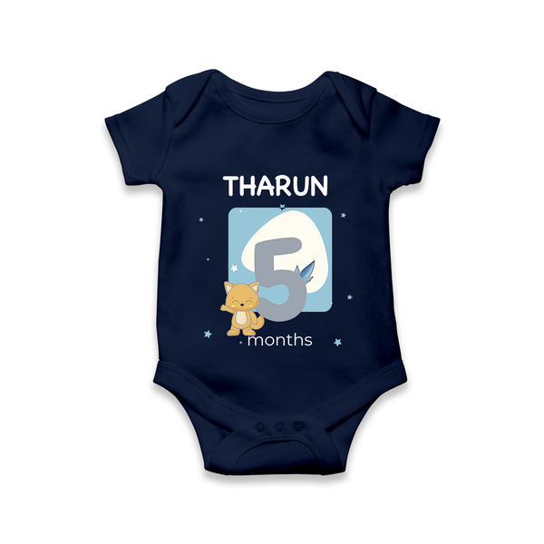 Baby Romper Birthday Outfit - 5th Month | Personalized Bodysuit | Cozy Cotton Fabric - NAVY BLUE - New Born (Chest 14")