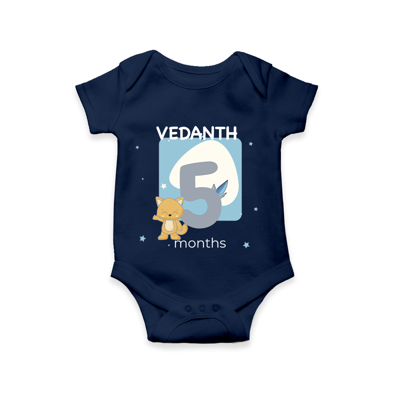 Commemorate your little one's 5th month with a customized romper - NAVY BLUE - 0 - 3 Months Old (Chest 16")