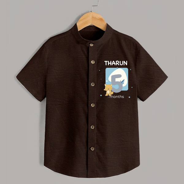 Baby Shirt Birthday Outfit - 5th Month | Personalized Shirt | Cozy Cotton Fabric - CHOCOLATE BROWN - 0 - 6 Months Old (Chest 23")