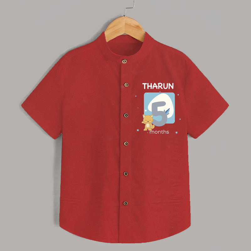 Baby Shirt Birthday Outfit - 5th Month | Personalized Shirt | Cozy Cotton Fabric - RED - 0 - 6 Months Old (Chest 23")
