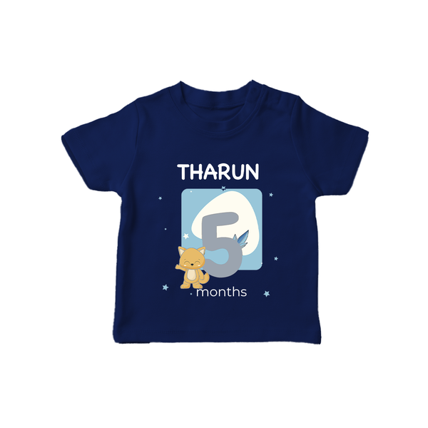 Baby T-Shirt Birthday Outfit - 5th Month | Personalized T-Shirt | Cozy Cotton Fabric - NAVY BLUE - 0-5 Months Old (Chest 17")