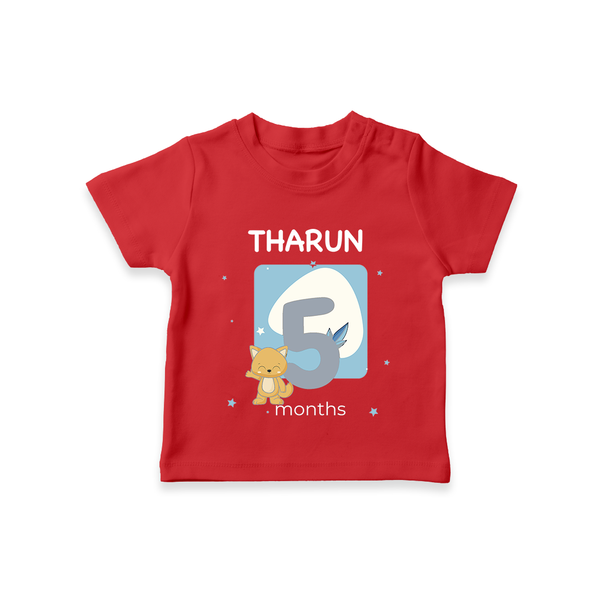 Baby T-Shirt Birthday Outfit - 5th Month | Personalized T-Shirt | Cozy Cotton Fabric - RED - 0-5 Months Old (Chest 17")