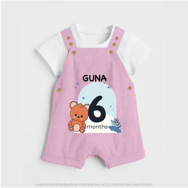 Baby Dungaree Set Birthday Outfit - 6th Month | Personalized Dungaree Set | Cozy Cotton Fabric - BABY PINK - 0 - 5 Months Old (Chest 18")