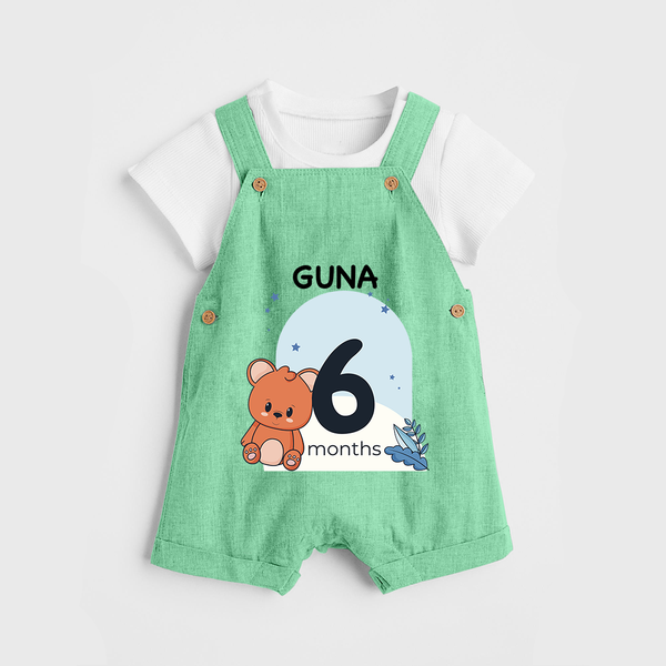 Baby Dungaree Set Birthday Outfit - 6th Month | Personalized Dungaree Set | Cozy Cotton Fabric - GREEN - 0 - 5 Months Old (Chest 18")