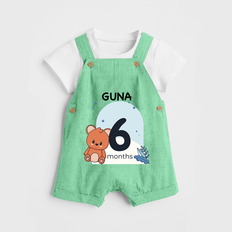 Baby Dungaree Set Birthday Outfit - 6th Month | Personalized Dungaree Set | Cozy Cotton Fabric - GREEN - 0 - 5 Months Old (Chest 18")