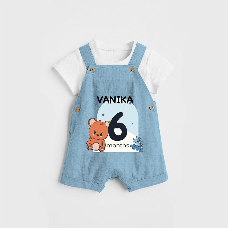 Commemorate your little one's 6th month with a customized Dungaree Set - SKY BLUE - 0 - 5 Months Old (Chest 17")