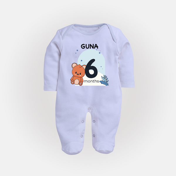Baby Full Sleeve Bodysuit/ Sleep Suit/ Jumpsuit Birthday Outfit - 6th Month | Personalized Full Sleeve Bodysuit/ Sleep Suit/ Jumpsuit | Cozy Cotton Fabric - BABY BLUE - New Born (Chest 7.5")