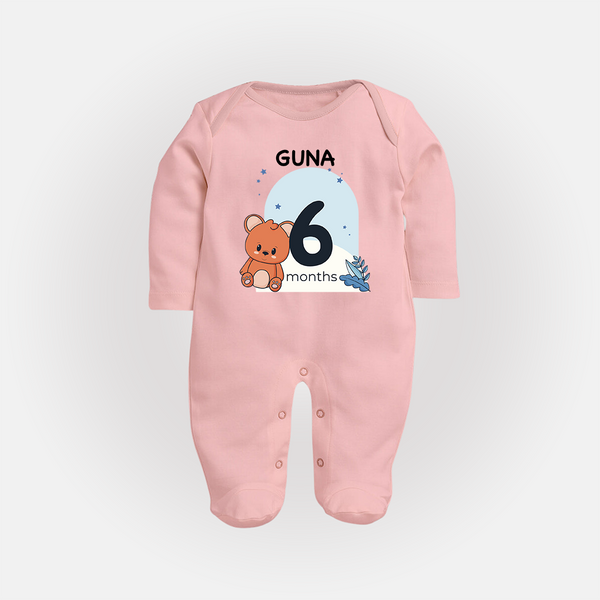 Baby Full Sleeve Bodysuit/ Sleep Suit/ Jumpsuit Birthday Outfit - 6th Month | Personalized Full Sleeve Bodysuit/ Sleep Suit/ Jumpsuit | Cozy Cotton Fabric - BABY PINK - New Born (Chest 7.5")