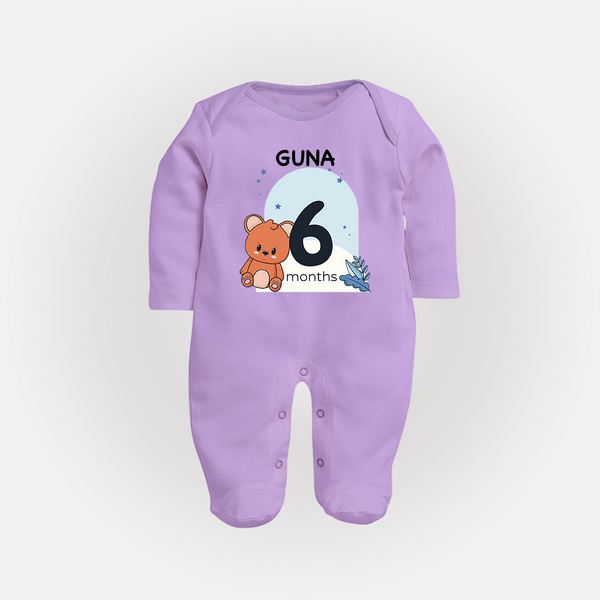 Baby Full Sleeve Bodysuit/ Sleep Suit/ Jumpsuit Birthday Outfit - 6th Month | Personalized Full Sleeve Bodysuit/ Sleep Suit/ Jumpsuit | Cozy Cotton Fabric - LILAC - New Born (Chest 7.5")