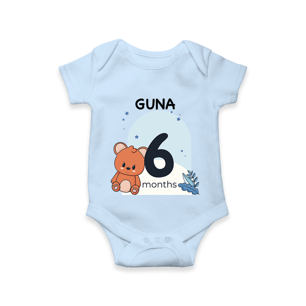 Baby Romper Birthday Outfit - 6th Month | Personalized Bodysuit | Cozy Cotton Fabric - BABY BLUE - New Born (Chest 14")