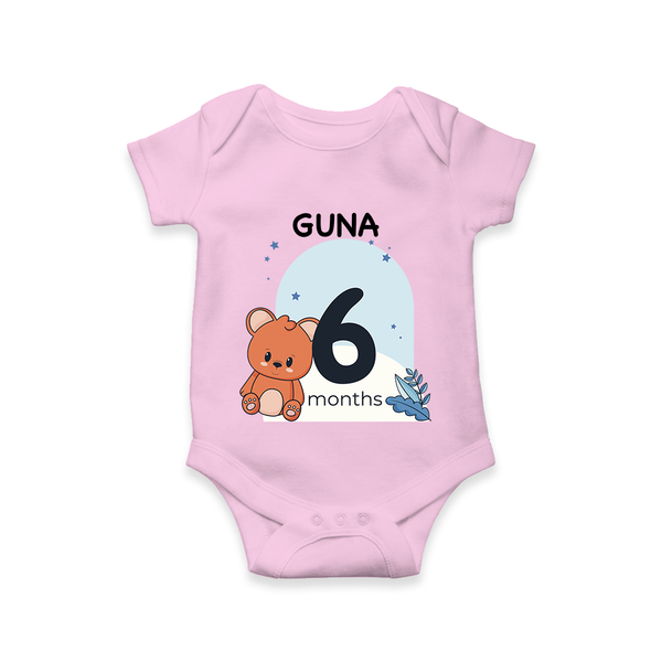 Baby Romper Birthday Outfit - 6th Month | Personalized Bodysuit | Cozy Cotton Fabric - BABY PINK - New Born (Chest 14")