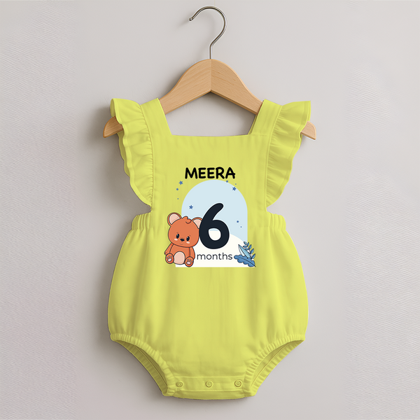Baby Romper Frock Birthday Outfit - 6th Month | Personalized Romper Frock | Cozy Cotton Fabric - PASTEL YELLOW - 0 - 3 Months Old (Chest 19")