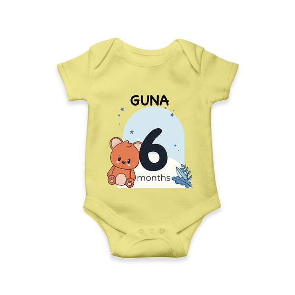Baby Romper Birthday Outfit - 6th Month | Personalized Bodysuit | Cozy Cotton Fabric - PASTEL YELLOW - New Born (Chest 14")