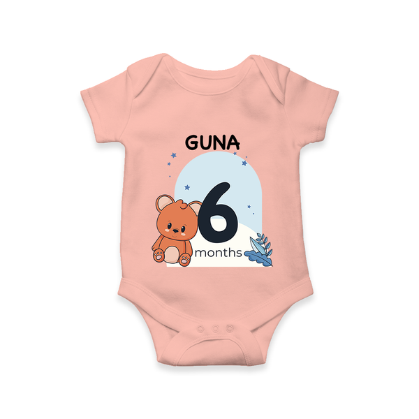 Baby Romper Birthday Outfit - 6th Month | Personalized Bodysuit | Cozy Cotton Fabric - PEACH - New Born (Chest 14")