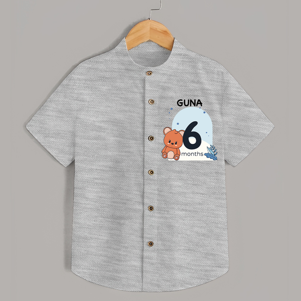 Baby Shirt Birthday Outfit - 6th Month | Personalized Shirt | Cozy Cotton Fabric - GREY - 0 - 6 Months Old (Chest 23")