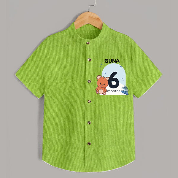 Baby Shirt Birthday Outfit - 6th Month | Personalized Shirt | Cozy Cotton Fabric - LIME GREEN - 0 - 6 Months Old (Chest 23")