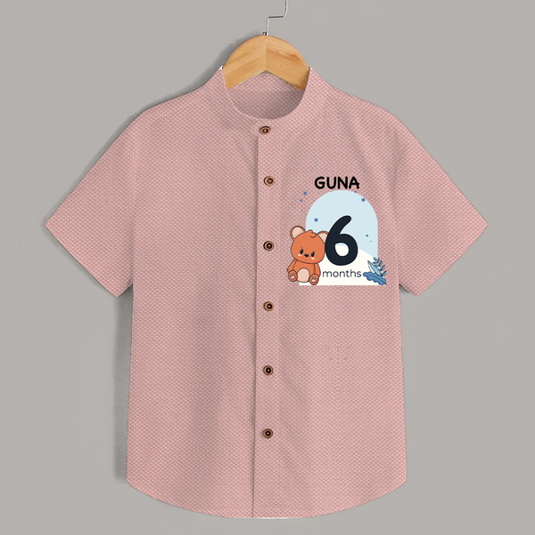 Baby Shirt Birthday Outfit - 6th Month | Personalized Shirt | Cozy Cotton Fabric - PEACH - 0 - 6 Months Old (Chest 23")