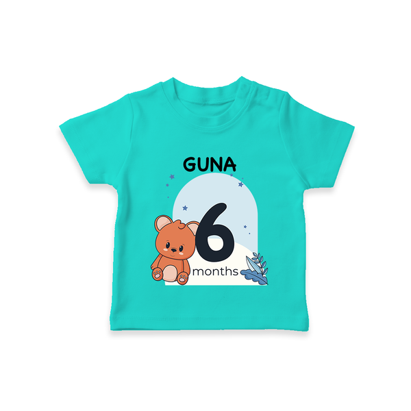 Baby T-Shirt Birthday Outfit - 6th Month | Personalized T-Shirt | Cozy Cotton Fabric - TEAL - 0-5 Months Old (Chest 17")