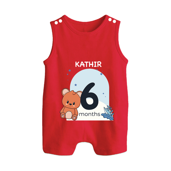 Baby Romper Suit/ Sleeveless Romper Birthday Outfit - 6th Month | Personalized Romper Suit/ Sleeveless Romper | Cozy Cotton Fabric - RED - 0 - 5 Months Old (Chest 18")