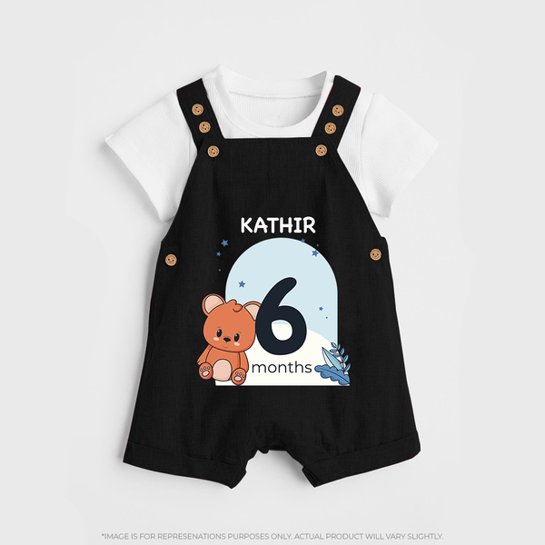 Baby Dungaree Set Birthday Outfit - 6th Month | Personalized Dungaree Set | Cozy Cotton Fabric - BLACK - 0 - 5 Months Old (Chest 18")