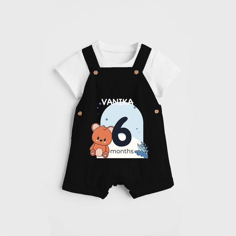 Commemorate your little one's 6th month with a customized Dungaree Set - BLACK - 0 - 5 Months Old (Chest 17")