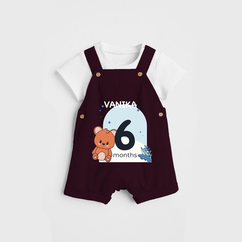Commemorate your little one's 6th month with a customized Dungaree Set - MAROON - 0 - 5 Months Old (Chest 17")