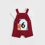Commemorate your little one's 6th month with a customized Dungaree Set - RED - 0 - 5 Months Old (Chest 17")