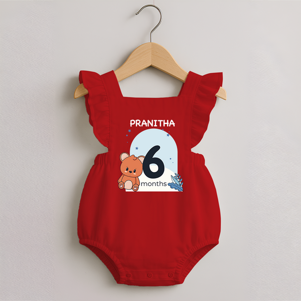 Baby Romper Frock Birthday Outfit - 6th Month | Personalized Romper Frock | Cozy Cotton Fabric - RED - 0 - 3 Months Old (Chest 19")