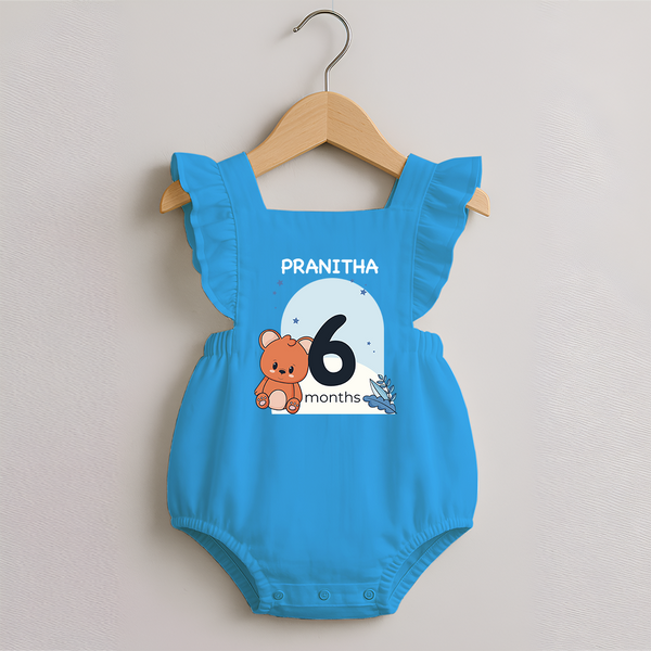 Baby Romper Frock Birthday Outfit - 6th Month | Personalized Romper Frock | Cozy Cotton Fabric - SKY BLUE - 0 - 3 Months Old (Chest 19")