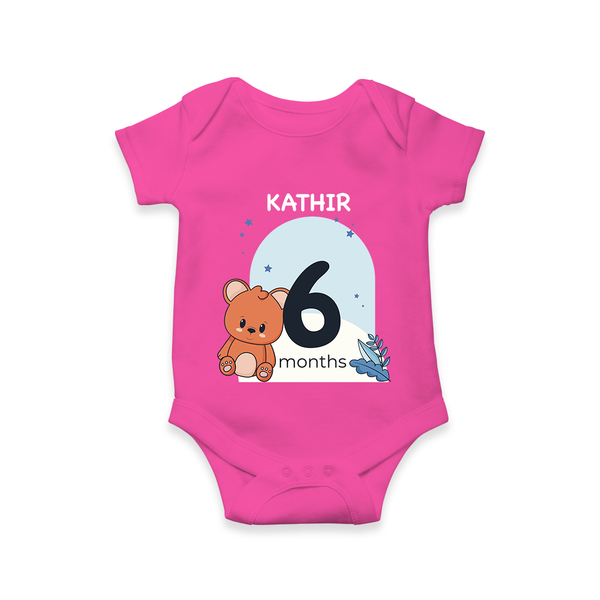 Baby Romper Birthday Outfit - 6th Month | Personalized Bodysuit | Cozy Cotton Fabric - HOT PINK - New Born (Chest 14")