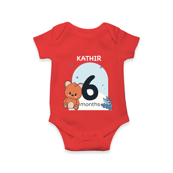 Baby Romper Birthday Outfit - 6th Month | Personalized Bodysuit | Cozy Cotton Fabric - RED - New Born (Chest 14")