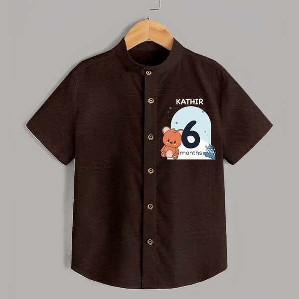 Baby Shirt Birthday Outfit - 6th Month | Personalized Shirt | Cozy Cotton Fabric - CHOCOLATE BROWN - 0 - 6 Months Old (Chest 23")