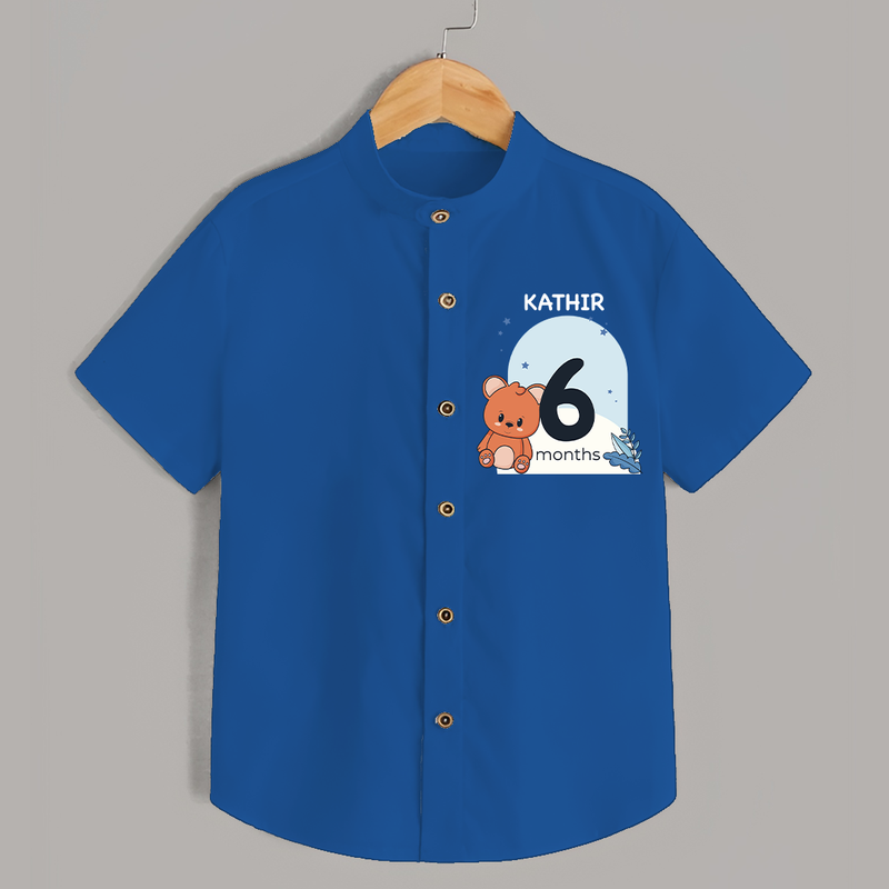 Baby Shirt Birthday Outfit - 6th Month | Personalized Shirt | Cozy Cotton Fabric - COBALT BLUE - 0 - 6 Months Old (Chest 23")