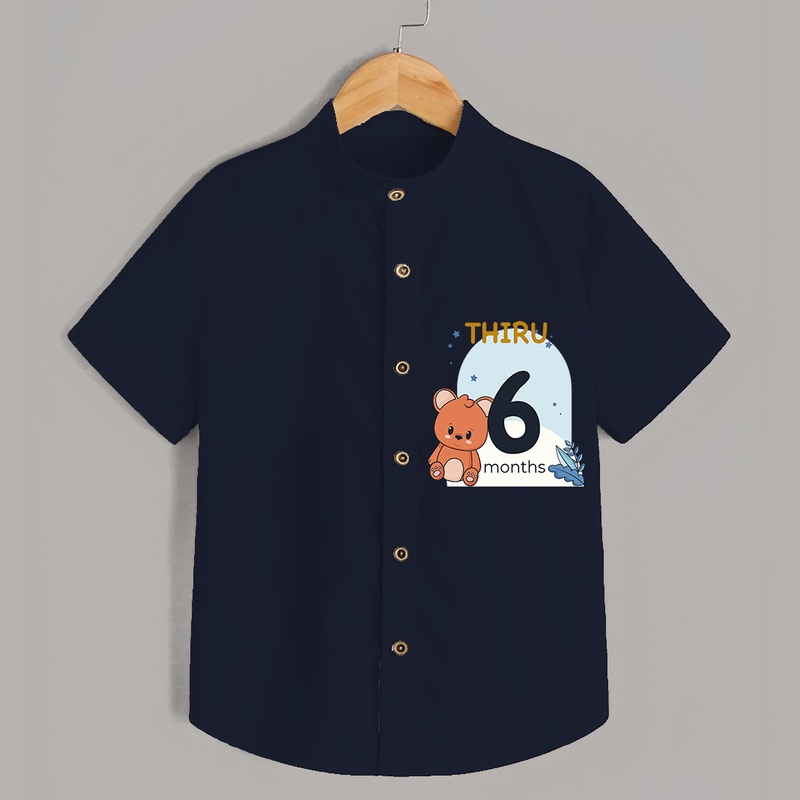 Commemorate your little one's 6th month with a customized Shirt - NAVY BLUE - 0 - 6 Months Old (Chest 21")