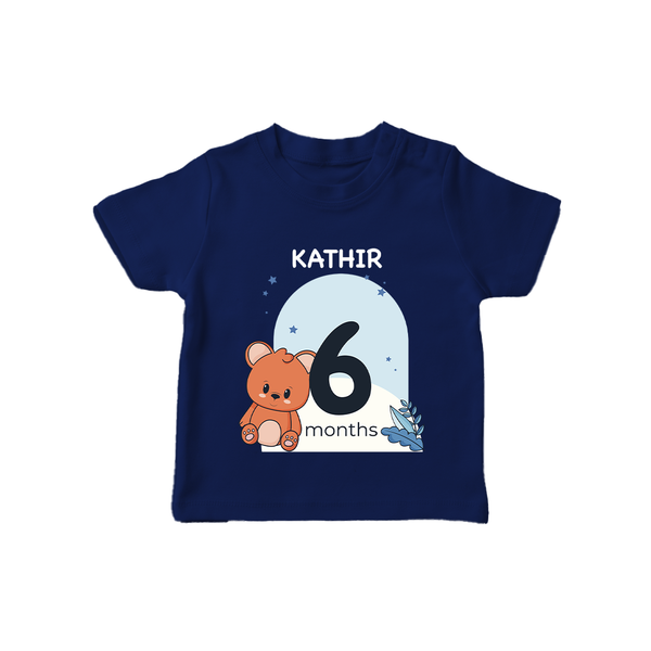 Baby T-Shirt Birthday Outfit - 6th Month | Personalized T-Shirt | Cozy Cotton Fabric - NAVY BLUE - 0-5 Months Old (Chest 17")