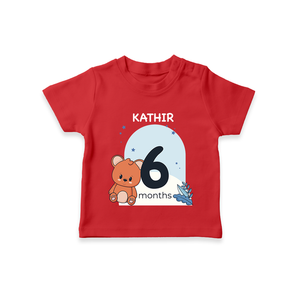 Baby T-Shirt Birthday Outfit - 6th Month | Personalized T-Shirt | Cozy Cotton Fabric - RED - 0-5 Months Old (Chest 17")
