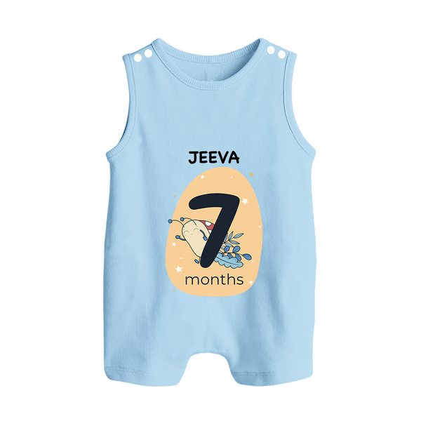 Baby Romper Suit/ Sleeveless Romper Birthday Outfit - 7th Month | Personalized Romper Suit/ Sleeveless Romper | Cozy Cotton Fabric - BABY BLUE - 0 - 5 Months Old (Chest 18")