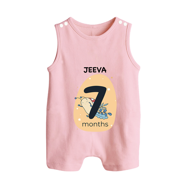 Baby Romper Suit/ Sleeveless Romper Birthday Outfit - 7th Month | Personalized Romper Suit/ Sleeveless Romper | Cozy Cotton Fabric - BABY PINK - 0 - 5 Months Old (Chest 18")