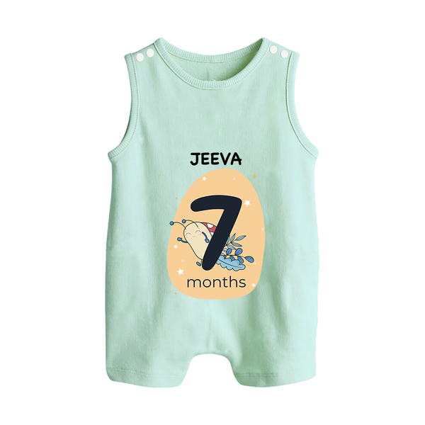 Baby Romper Suit/ Sleeveless Romper Birthday Outfit - 7th Month | Personalized Romper Suit/ Sleeveless Romper | Cozy Cotton Fabric - MINT GREEN - 0 - 5 Months Old (Chest 18")