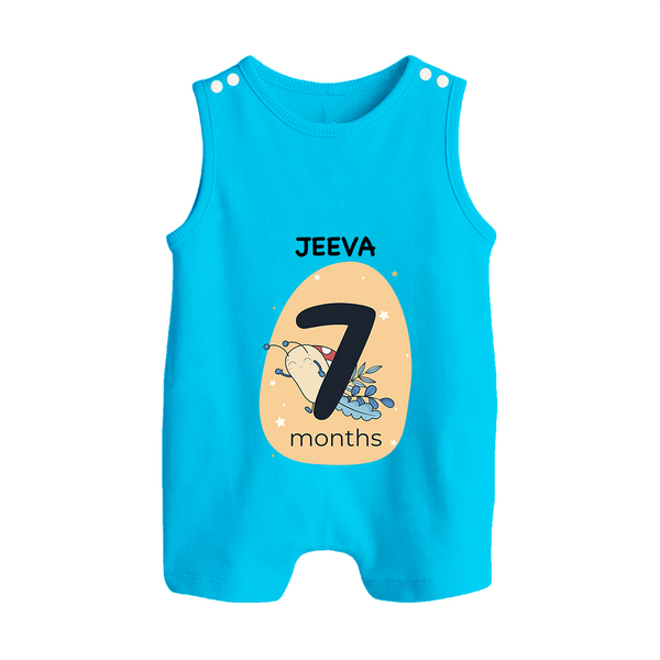 Baby Romper Suit/ Sleeveless Romper Birthday Outfit - 7th Month | Personalized Romper Suit/ Sleeveless Romper | Cozy Cotton Fabric - SKY BLUE - 0 - 5 Months Old (Chest 18")