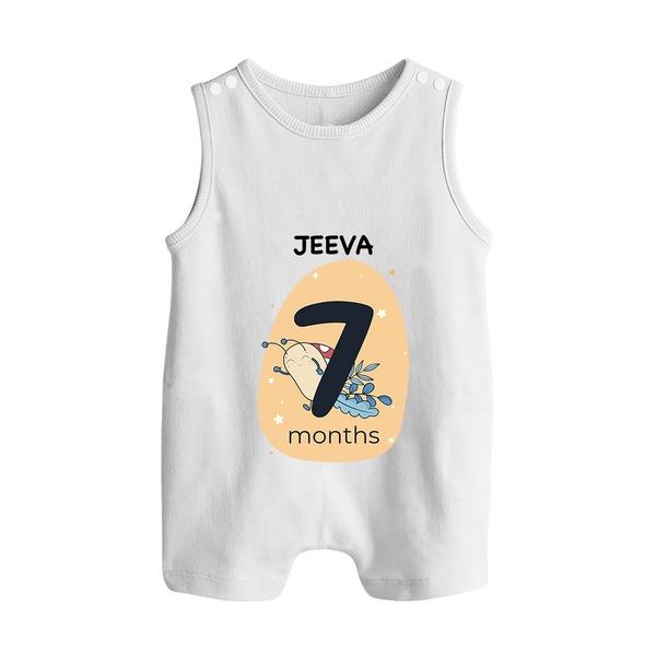 Baby Romper Suit/ Sleeveless Romper Birthday Outfit - 7th Month | Personalized Romper Suit/ Sleeveless Romper | Cozy Cotton Fabric - WHITE - 0 - 5 Months Old (Chest 18")