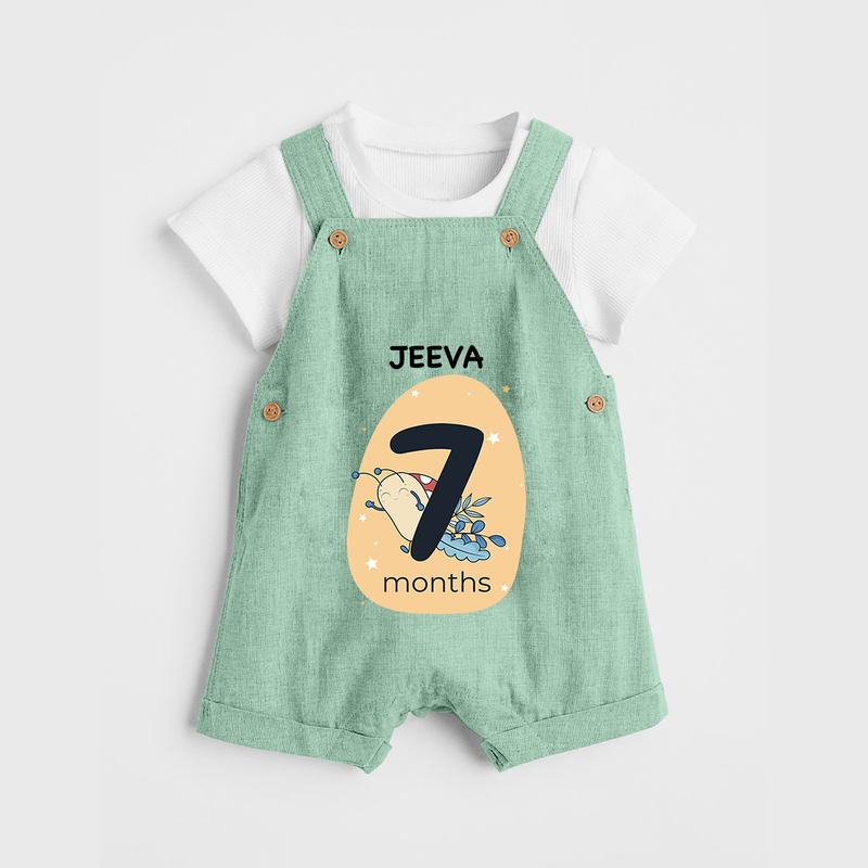 Baby Dungaree Set Birthday Outfit - 7th Month | Personalized Dungaree Set | Cozy Cotton Fabric - MINT GREEN - 0 - 5 Months Old (Chest 18")