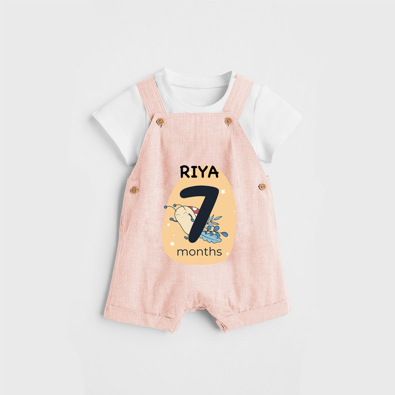 Commemorate your little one's 7th  month with a customized Dungaree Set - PEACH - 0 - 5 Months Old (Chest 17")