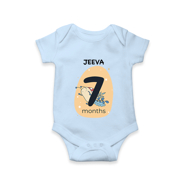 Baby Romper Birthday Outfit - 7th Month | Personalized Bodysuit | Cozy Cotton Fabric - BABY BLUE - New Born (Chest 14")